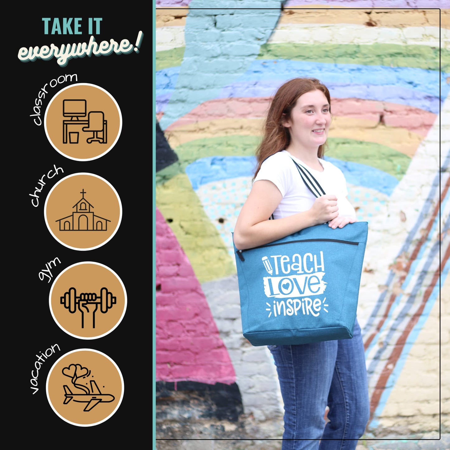 Teach Love Inspire Lexie Teal Tote Bag for Teachers