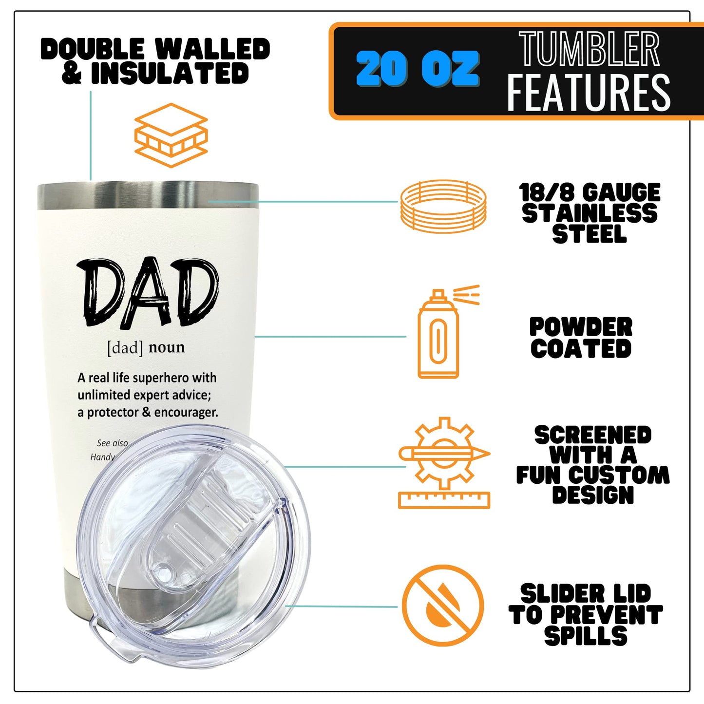 Dad Definition 20 oz White Tumbler for Dads