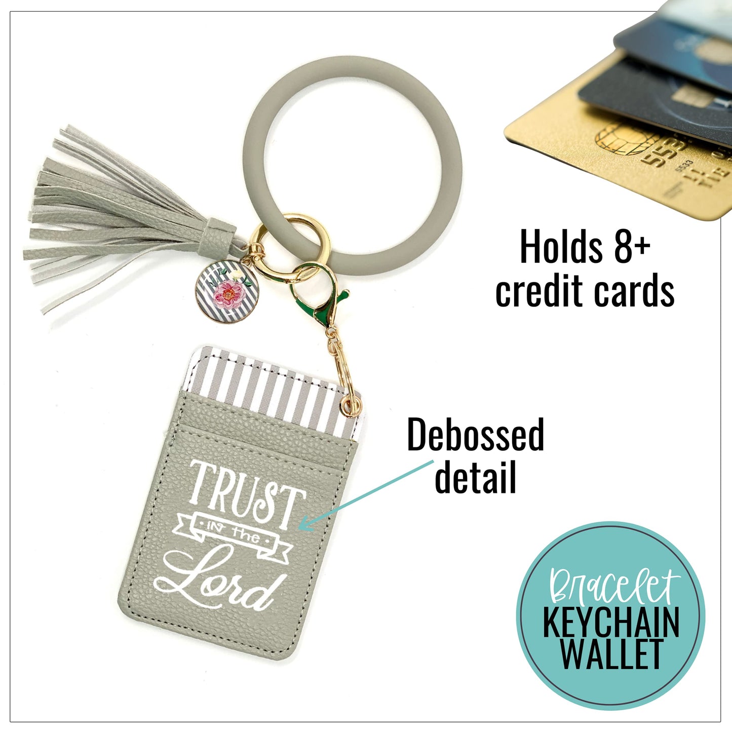 Trust in the Lord Gray Silicone Bracelet Keychain Wallet