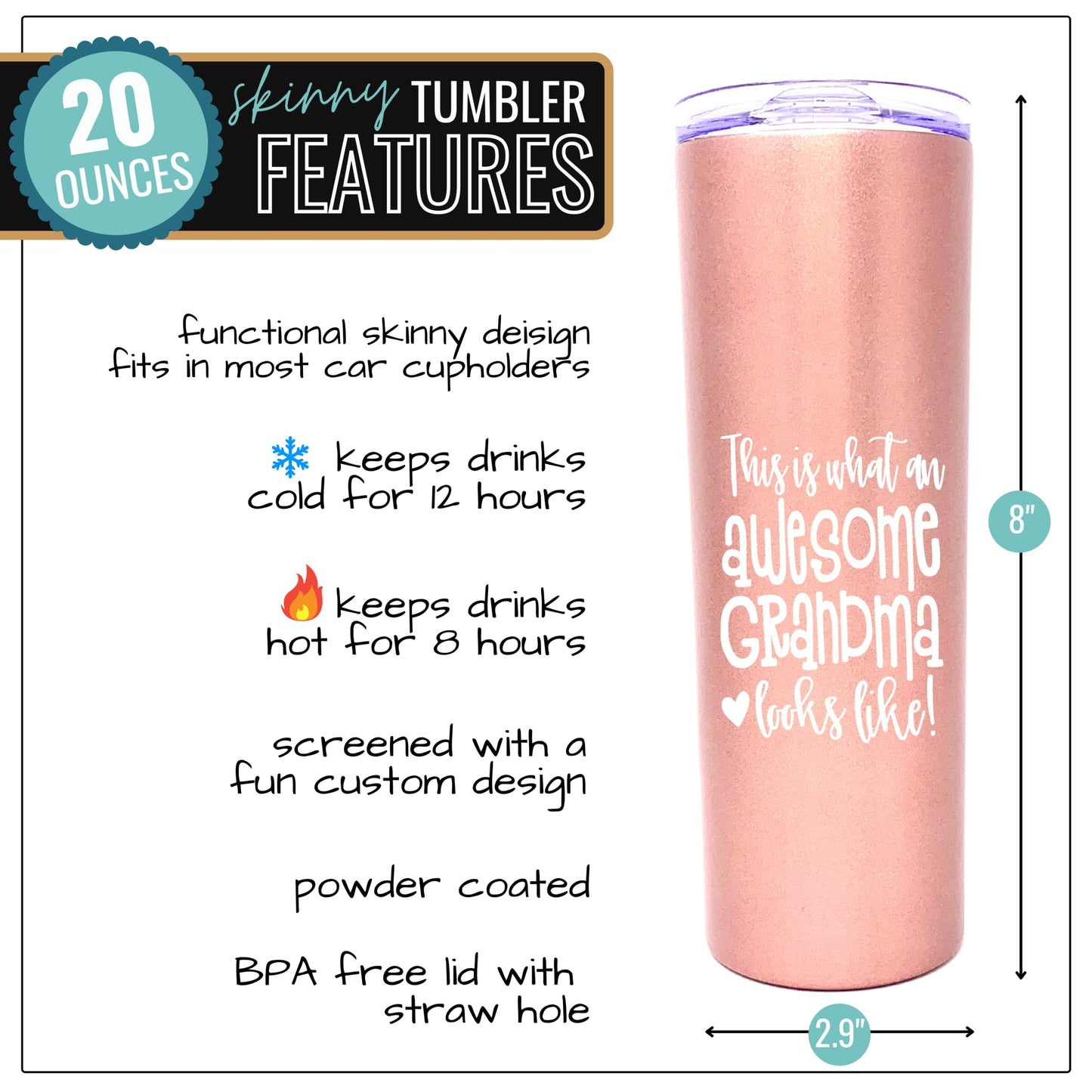 This is What an Awesome Grandma Looks Like 20 oz  Rose Gold Skinny Tumbler for Grandmothers