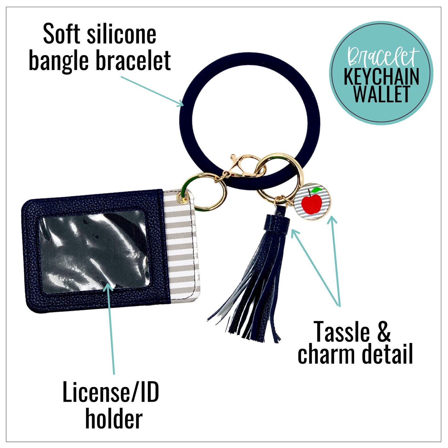 Best Teacher Ever Navy Blue Silicone Bracelet Keychain Wallet