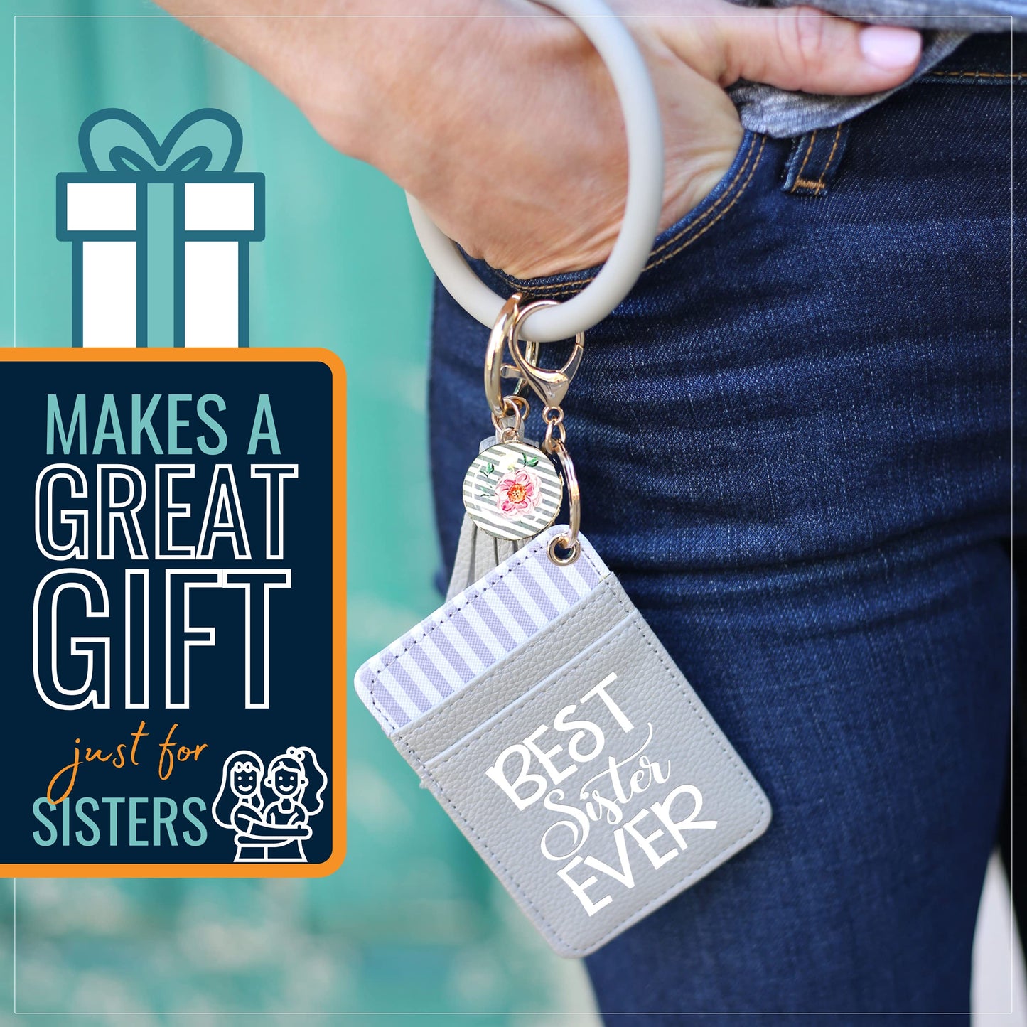 Best Sister Ever Gray Silicone Bracelet Keychain Wallet for Sister
