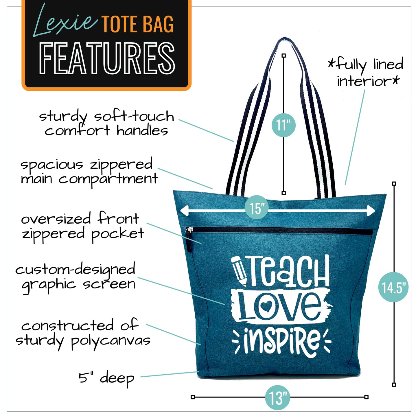 Teach Love Inspire Lexie Teal Tote Bag for Teachers