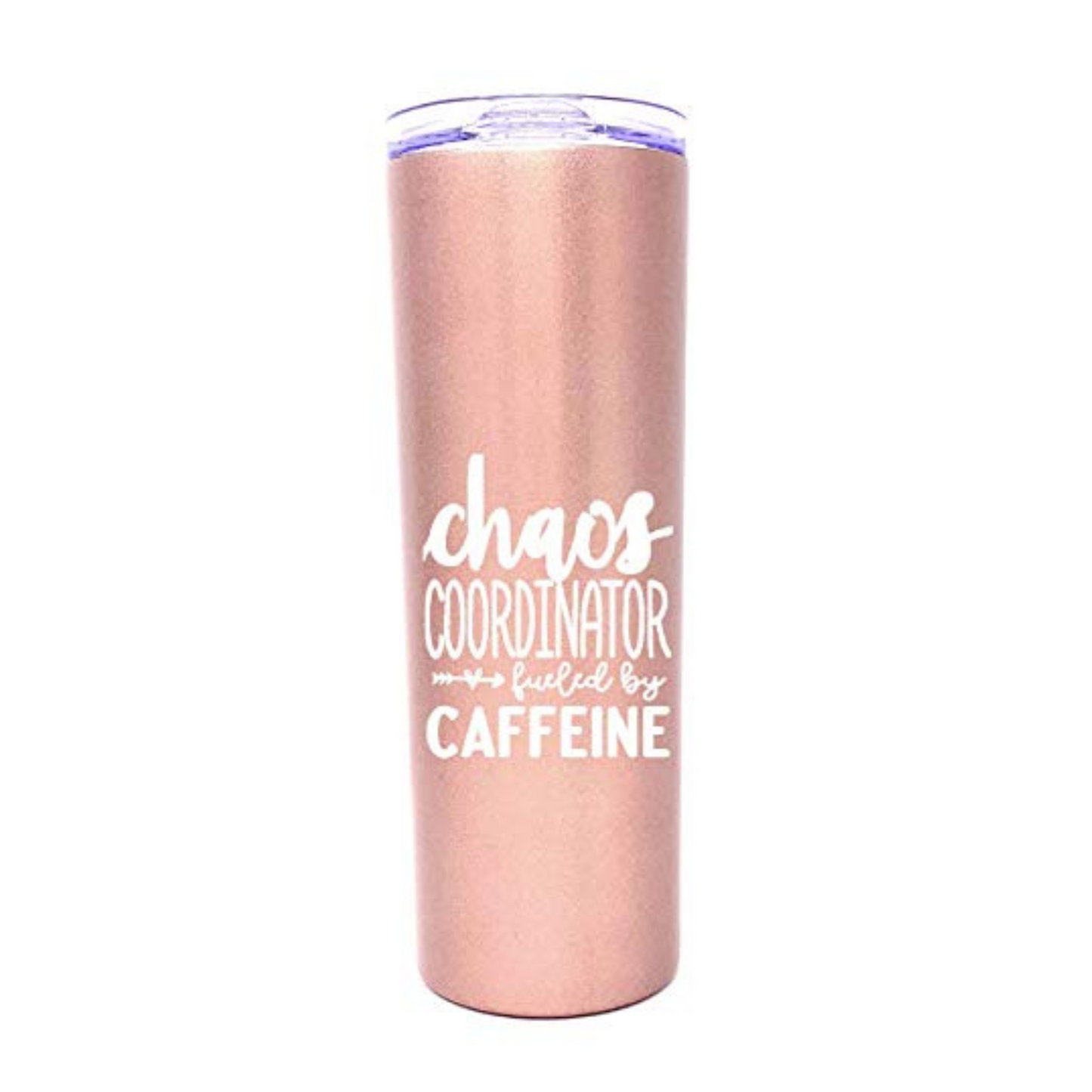 Chaos Coordinator Fueled by Caffeine 20 oz Rose Gold Skinny Tumbler for Bosses