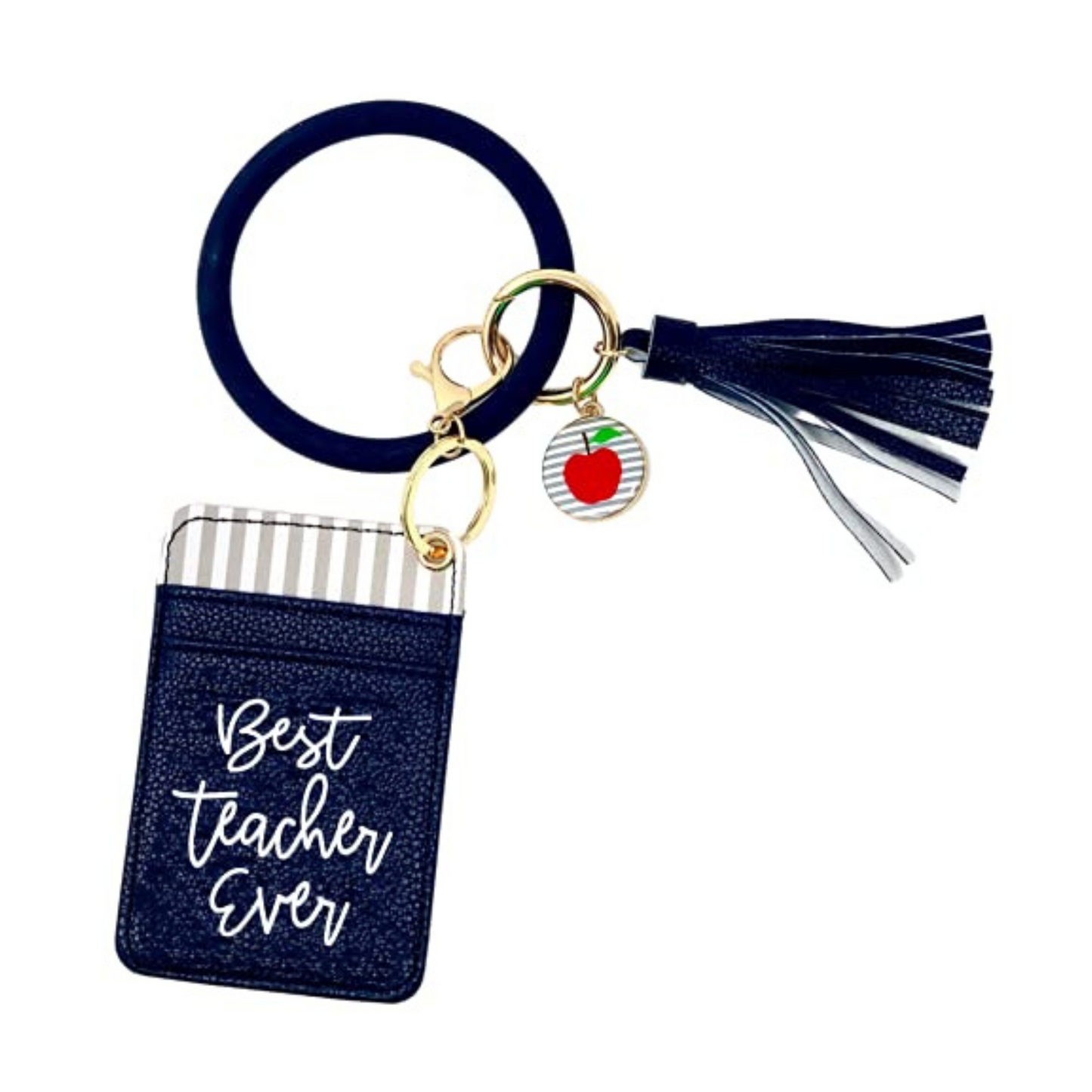 Best Teacher Ever Navy Blue Silicone Bracelet Keychain Wallet