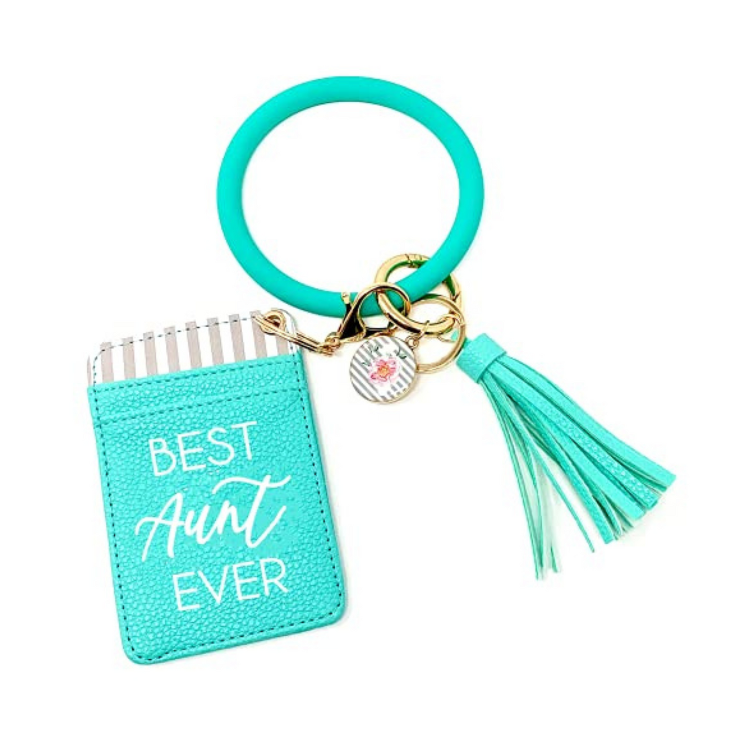 Best Aunt Ever Teal Silicone Bracelet Keychain Wallet for Sister