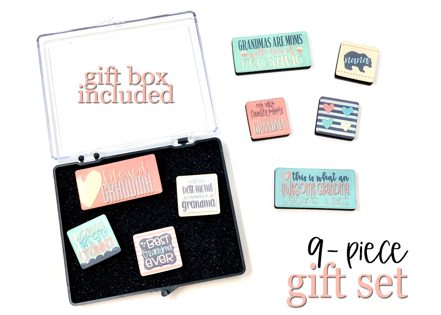 "Grandma Love" Magnet Gift Set 9 Peices with Gift Box