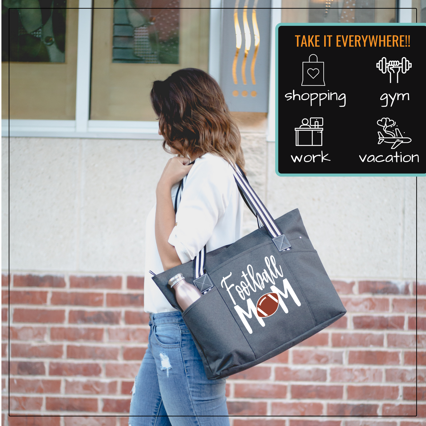 Football Mom Tessa Black Tote Bag for Moms