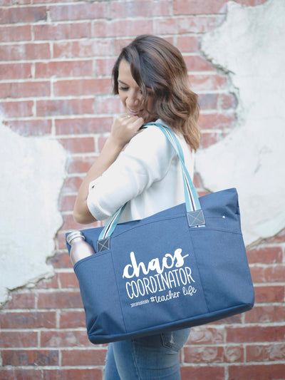Chaos Coordinator #Teacher Life Blue Tessa Zippered Tote Bag