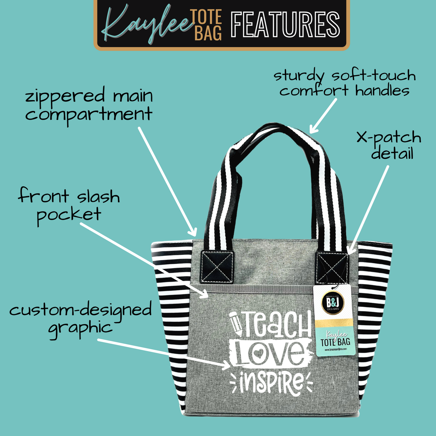 Teach Love Kaylee Gray Tote Bag for Teachers