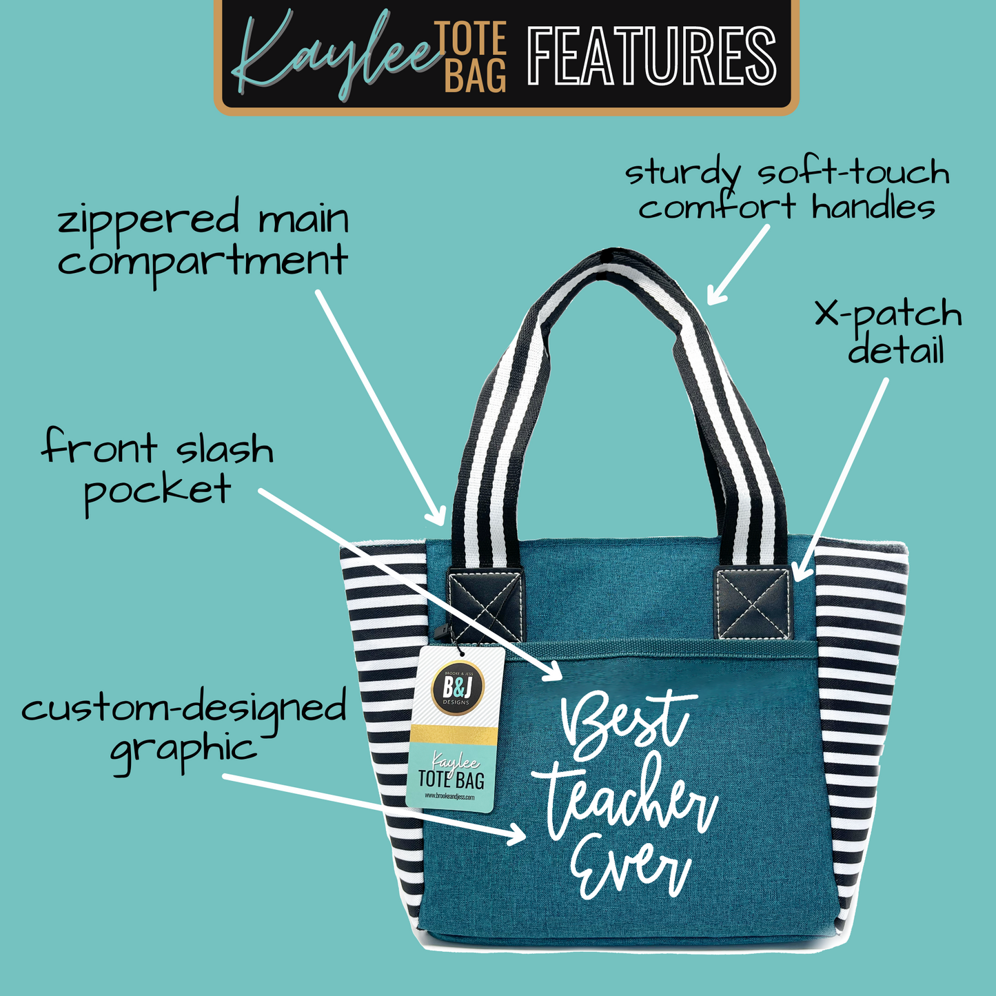 Best Teacher Kaylee Teal Tote Bag for Teachers