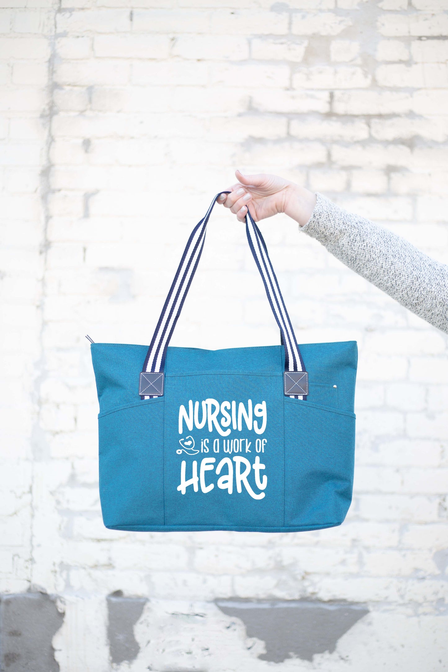 Nursing is a Work of Heart Tessa Teal Tote Bag For Nurses