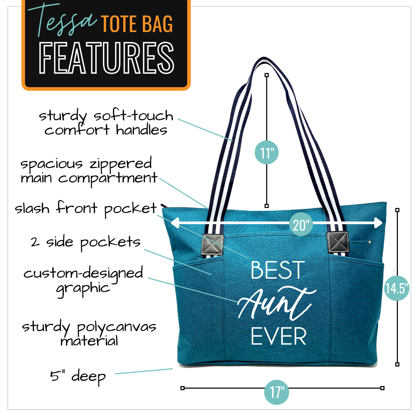 Best Aunt Ever Tessa Teal Tote Bag for Aunts