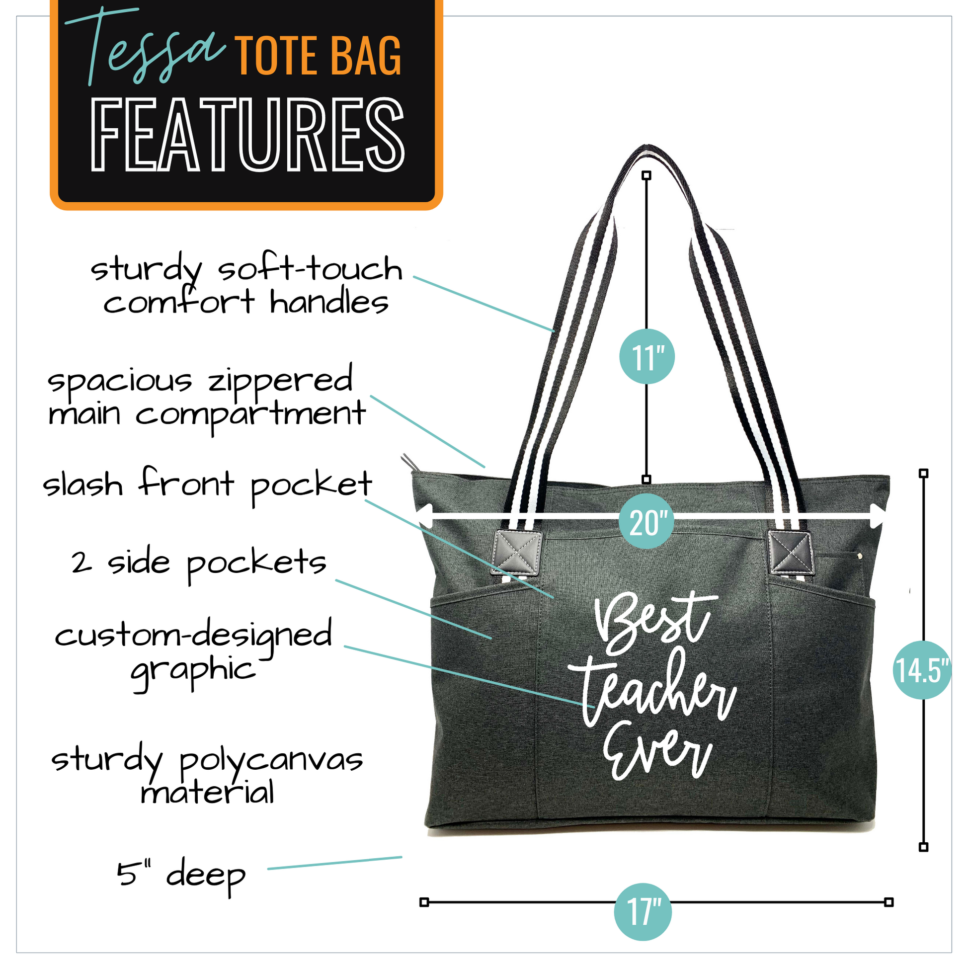 Best Teacher Ever Tessa Black Tote Bag for Teachers Brooke