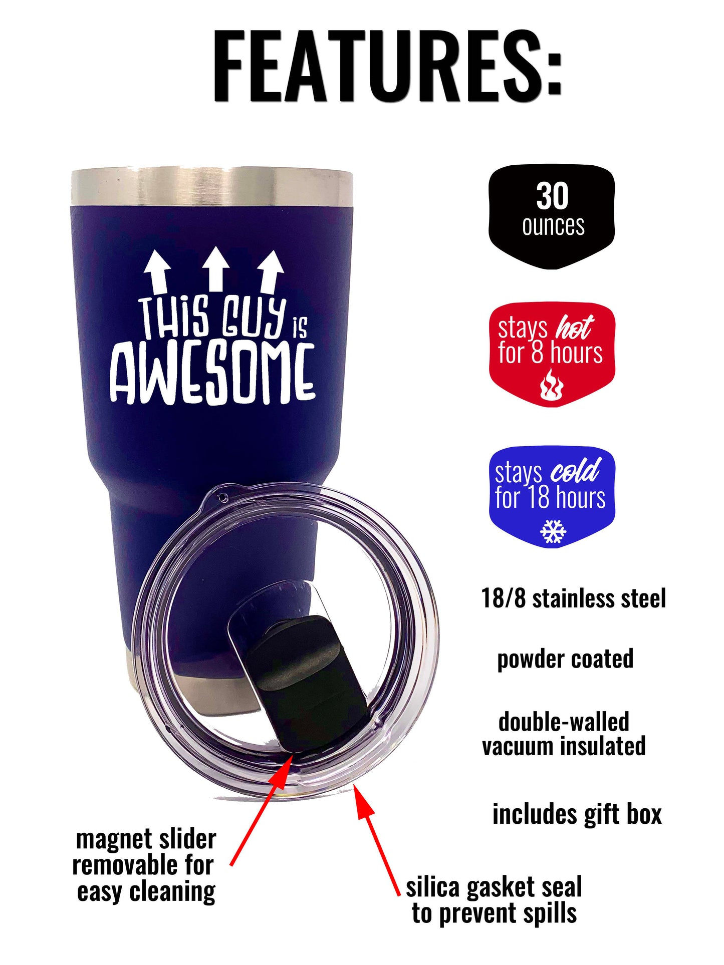 This Guy is Awesome 30 oz Navy Stainless Steel Tumbler