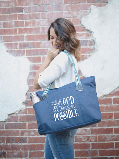 With God All Things Are Possible Blue Tessa Tote Bag