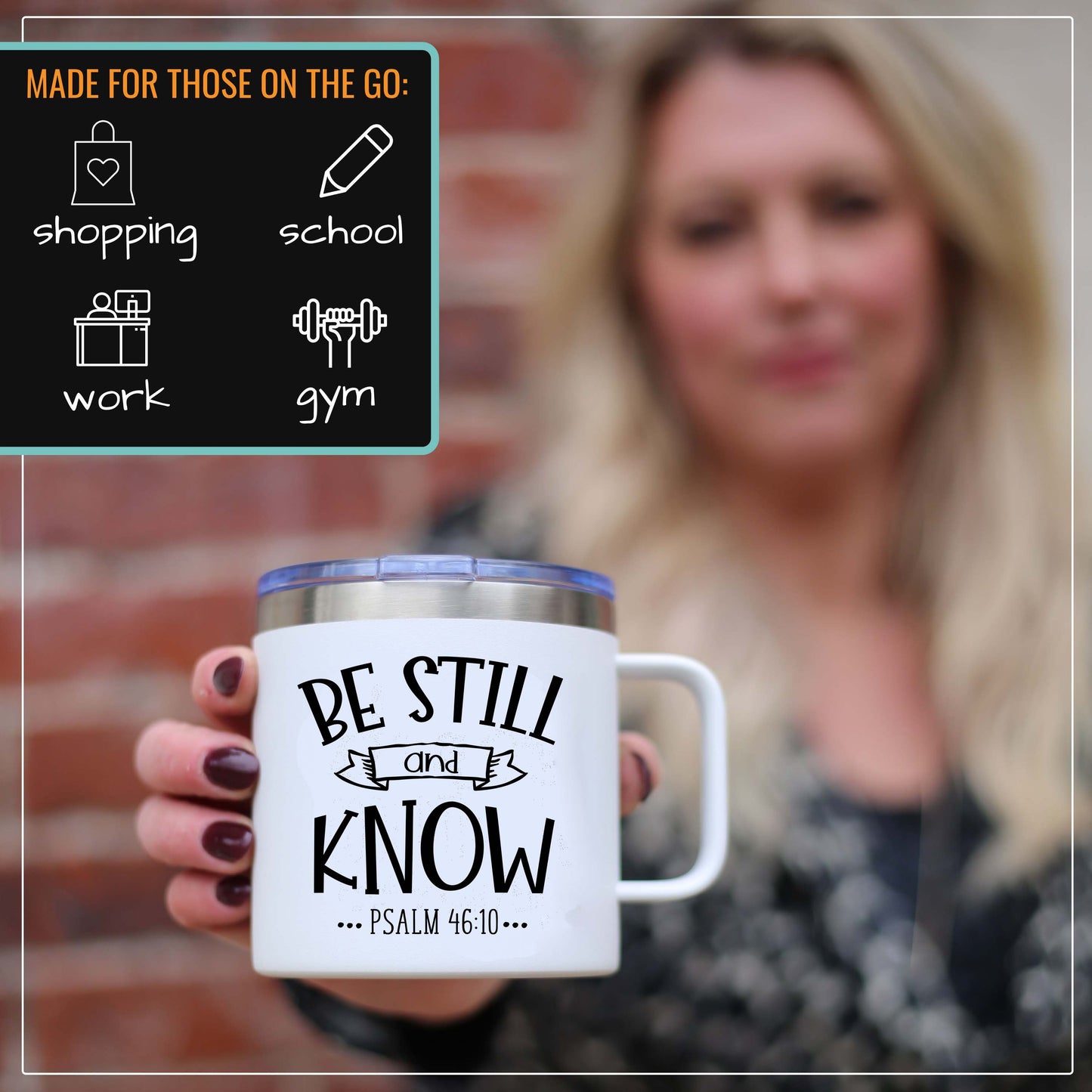 Be Still and Know 14 oz White Camper Tumbler