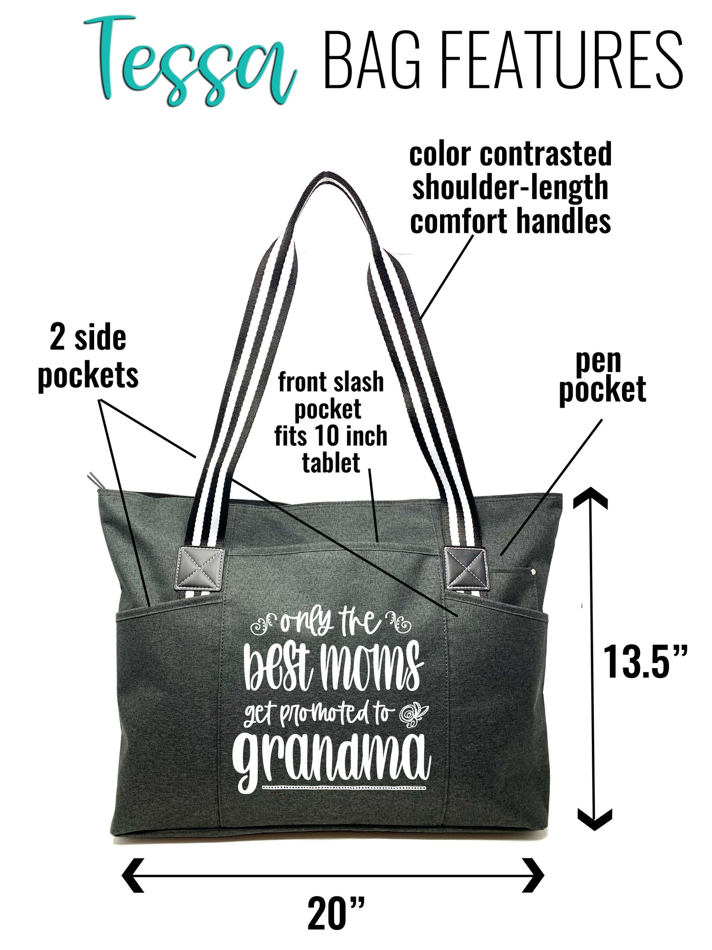 Only the Best Moms Get Promoted to Grandma Tessa Black Tote Bag for Grandmothers