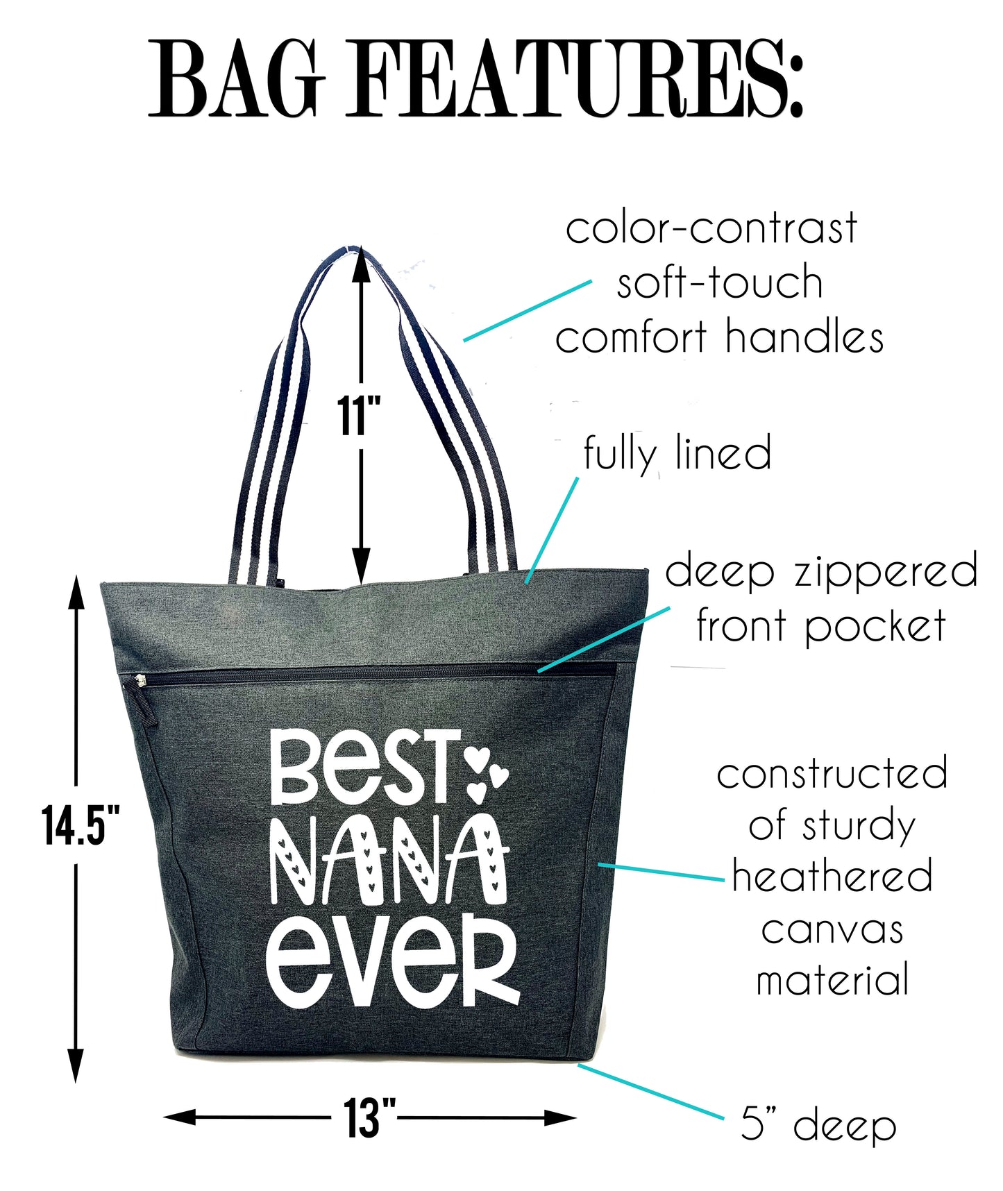 Best Nana Lexie Black Tote Bag for Grandmothers