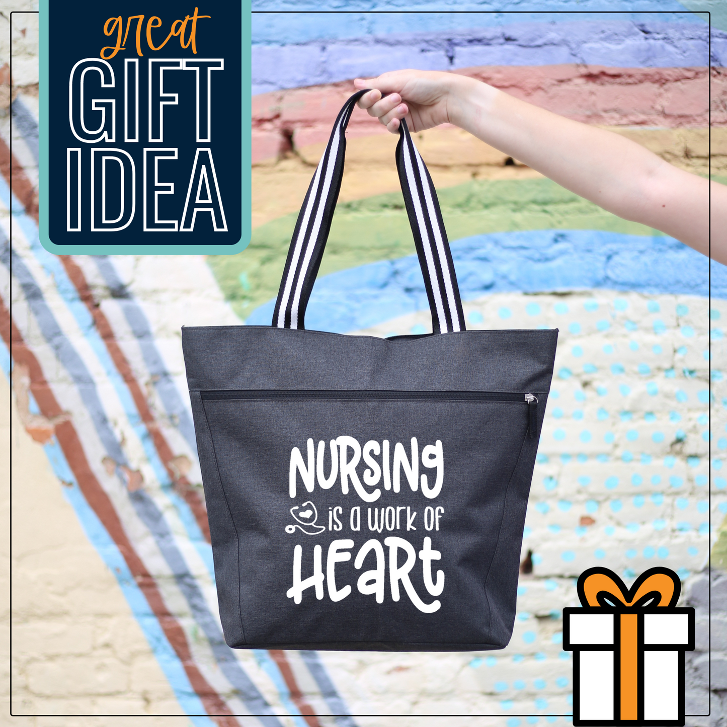 Nursing is a Work of Heart Black Lexie Tote Bag  for Medical Workers