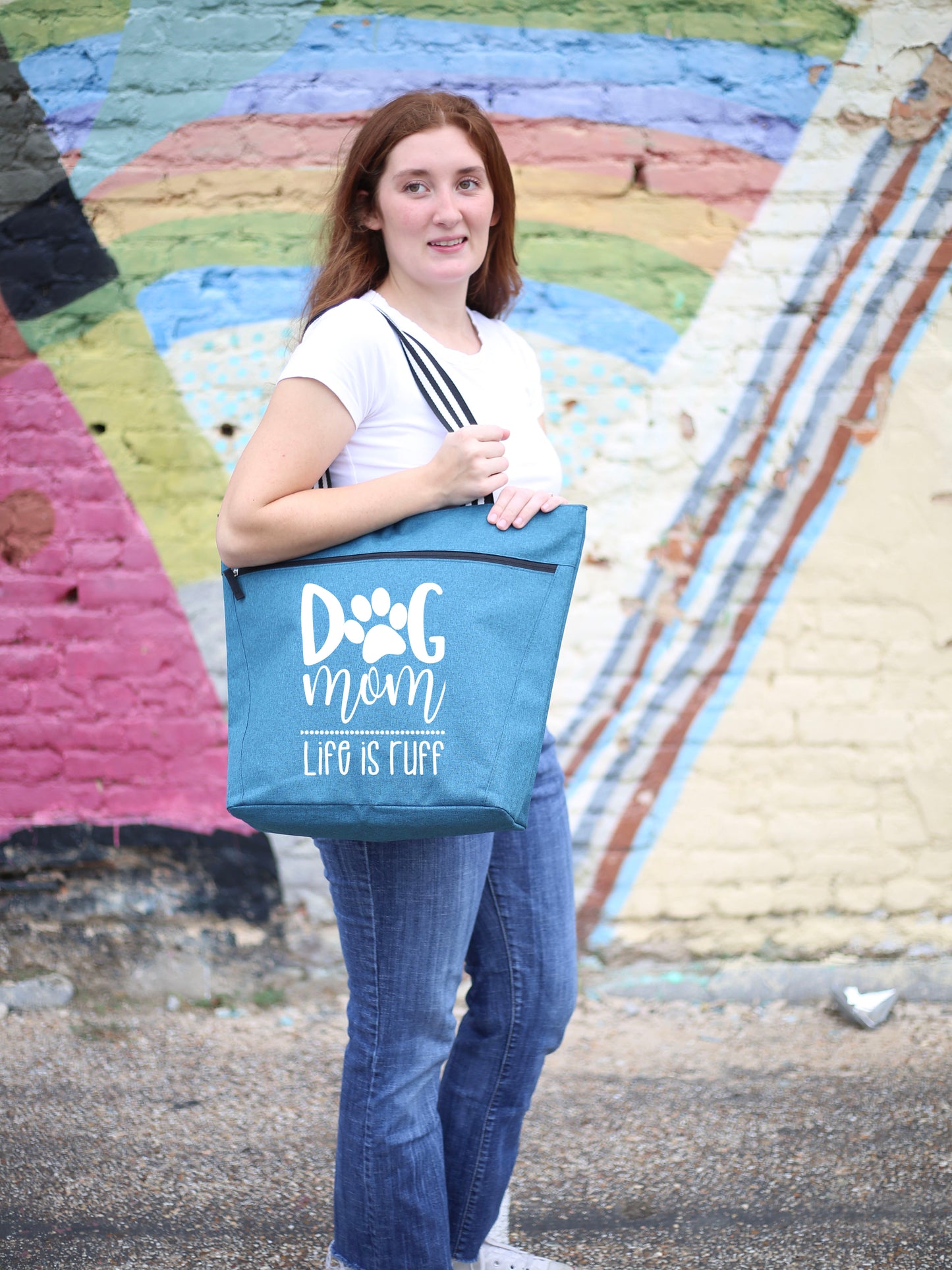 Dog Mom - Life is Ruff Lexie Teal Tote Bag for Dog Lovers