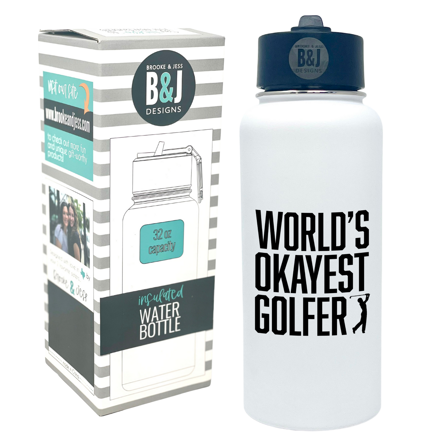 World's Okayest Golfer White 32 oz Water Bottle for Golfers