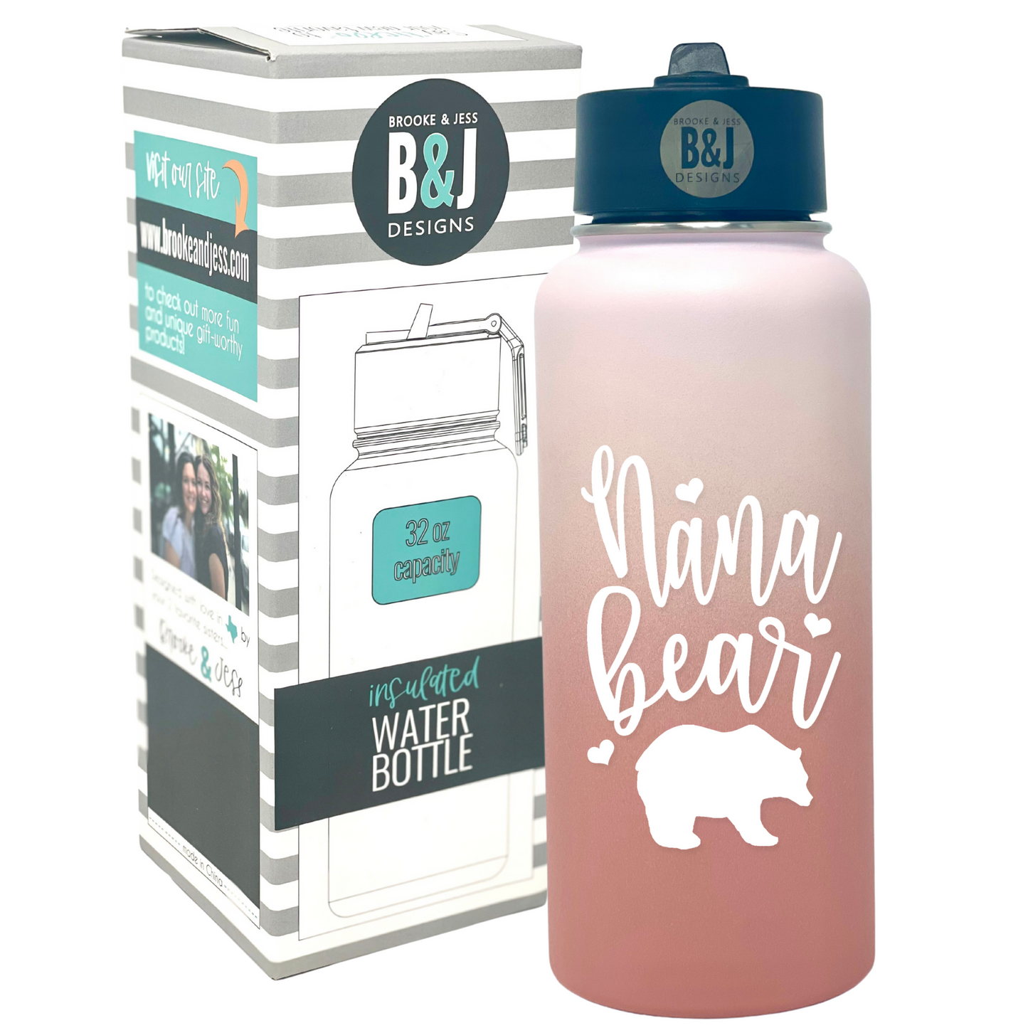 Nana Bear 32 oz Rose Gold Water Bottle for Grandmothers