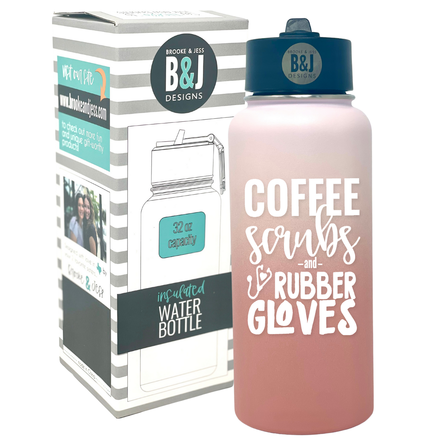 Coffee Scrubs 32 oz Rose Gold Water Bottle for Medical Workers