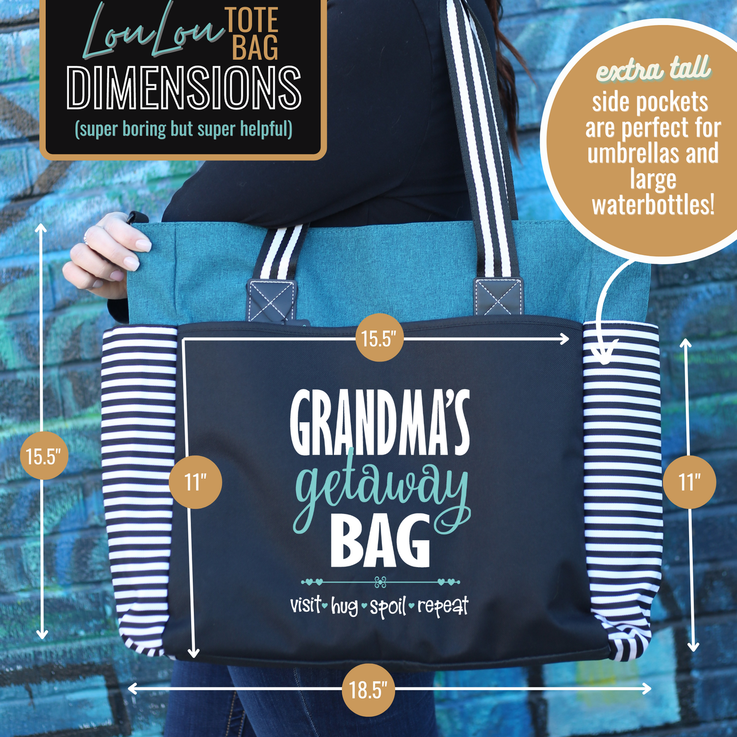 Grandma Getaway LouLou Teal Tote Bag for Grandmothers