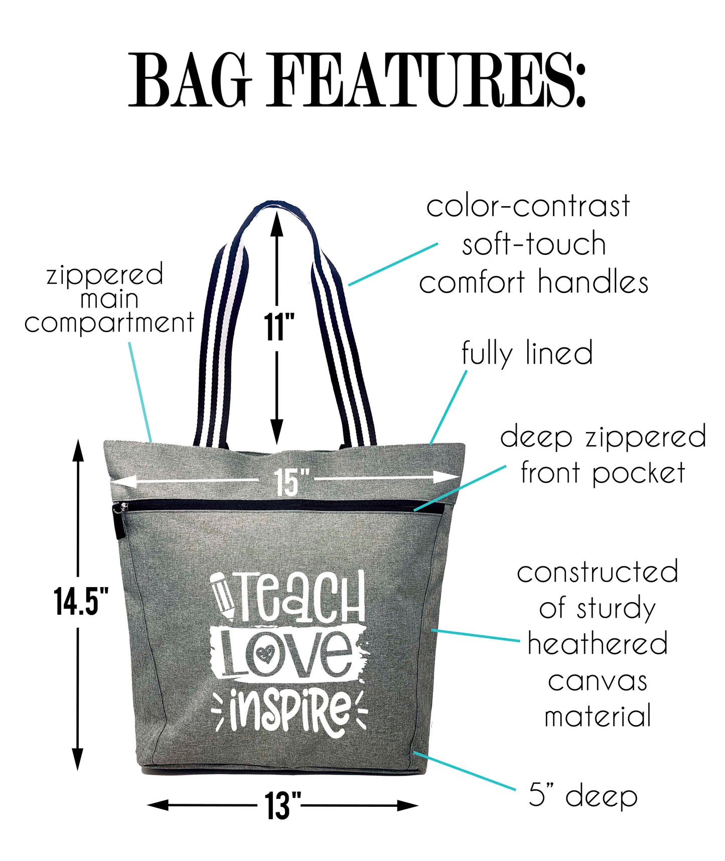 Teach Love Inspire Lexie Gray Tote Bag for Teachers