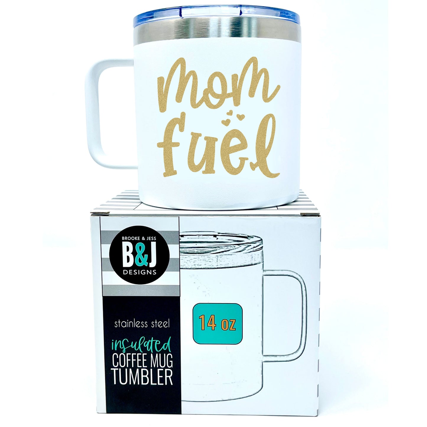 Mom Fuel 14 oz White Camper Tumbler for Moms