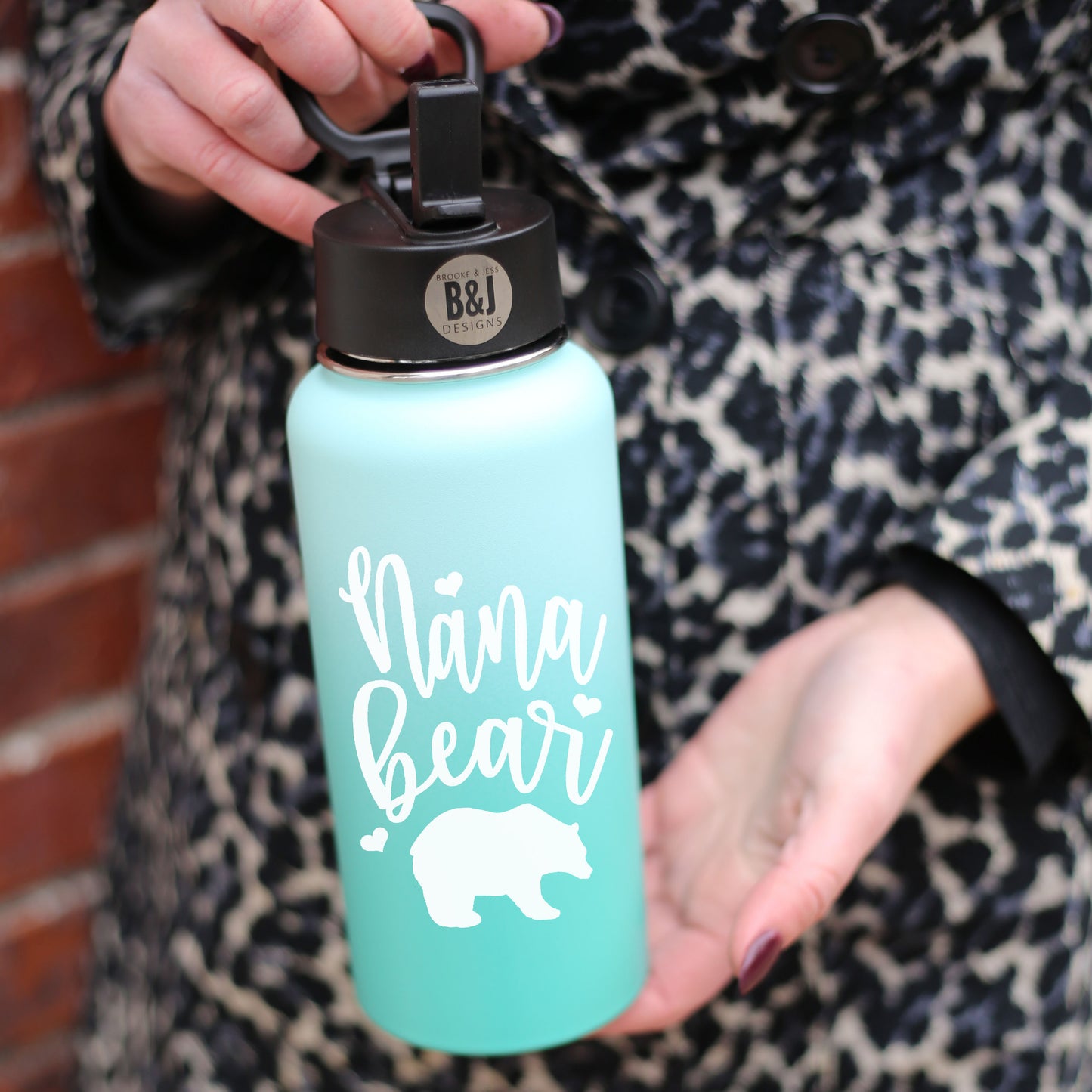 Nana Bear 32 oz Teal Water Bottle for Grandmothers