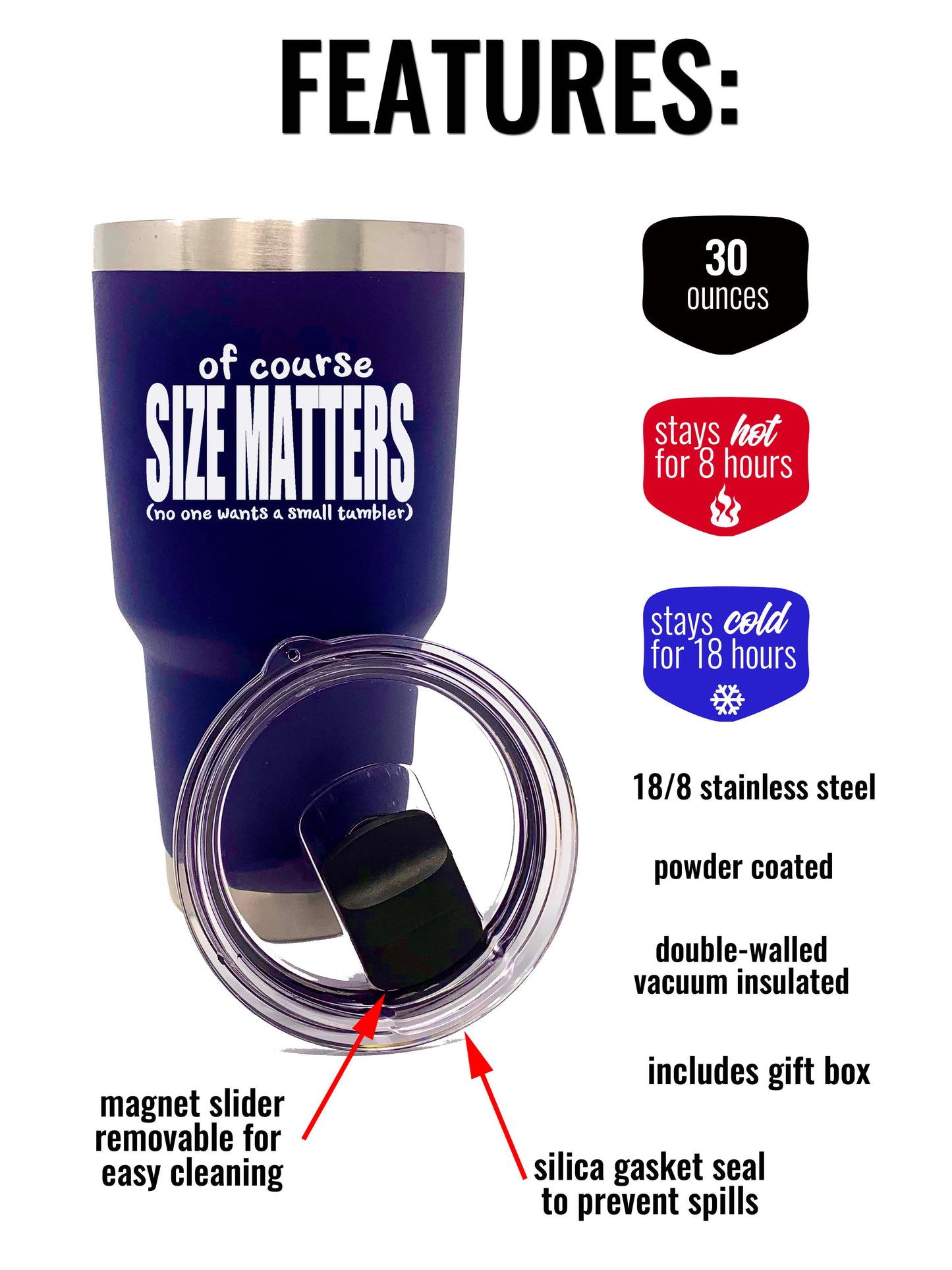 Of Course Size Matters - No One Wants a Small Tumbler 30 oz  Navy  Stainless Steel Tumbler