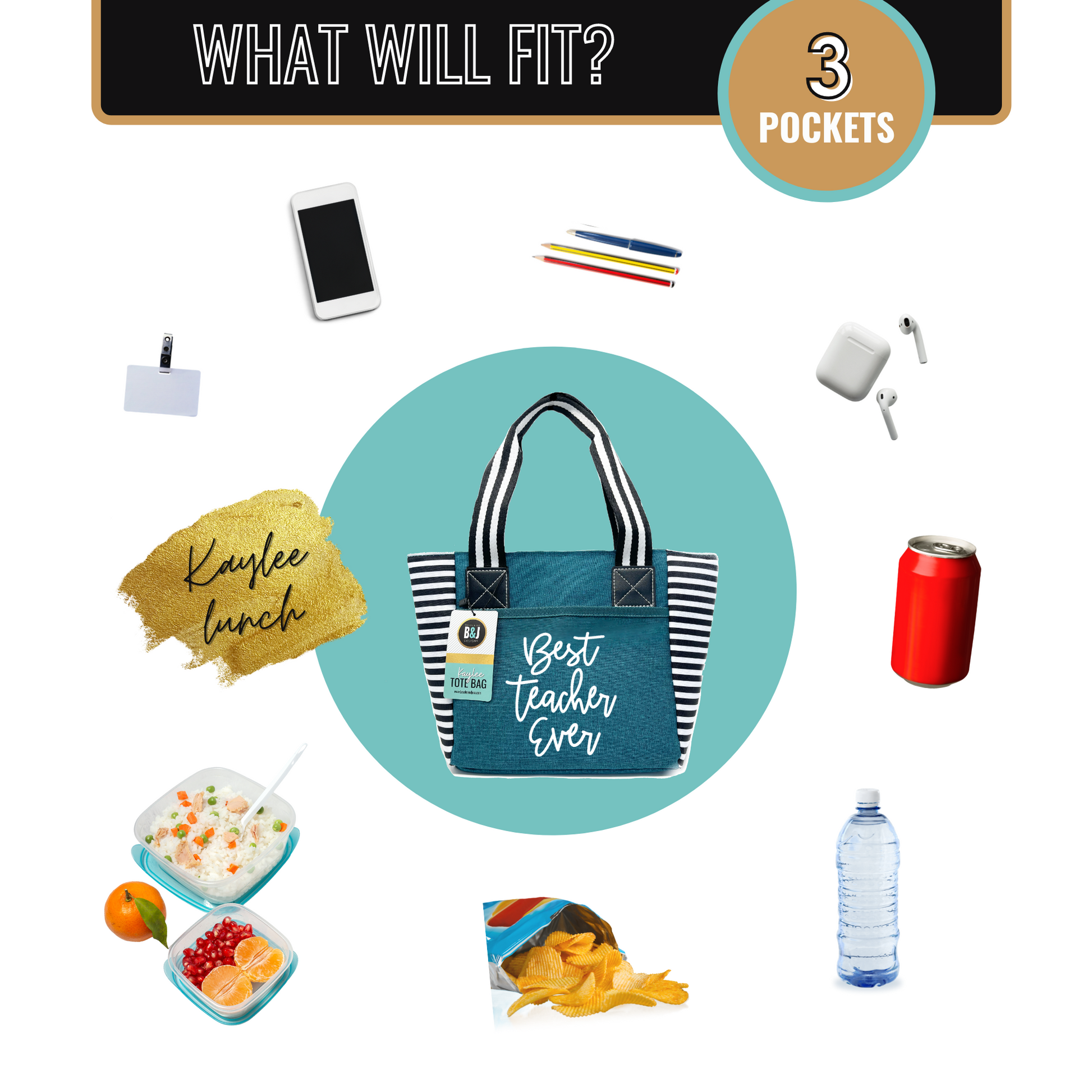 Best Teacher Kaylee Teal Tote Bag for Teachers Brooke Jess