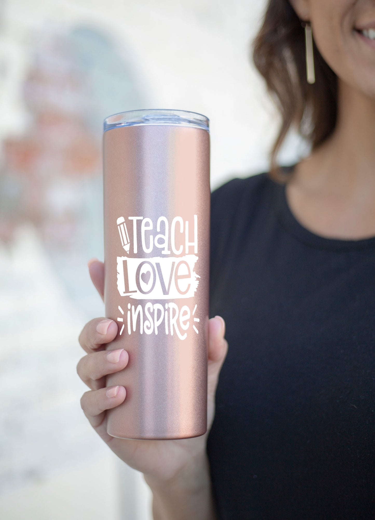 Teach Love Inspire 20 oz Rose Gold Skinny Tumbler for Teachers